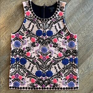 Vintage J. Crew Collection Pink and Blue Embroidered Sleeveless Blouse Excellent